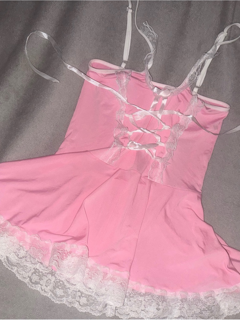 Pink Lace-Trim Slip Dress - ballet core lingerie